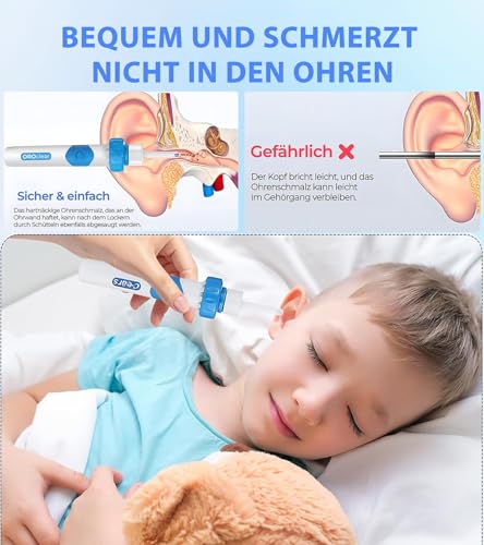 Oroclear Ohrenschmalz-Sauger Set,Elektrisch Ohrenreiniger Entferner,Ohrenschmalz-Reiniger Mit 2 Waschbaren Ersatzköpfen Sicheres Und Weiches Ear Cleaner,FüR Kinder Und Ohrreiniger Erwachsene