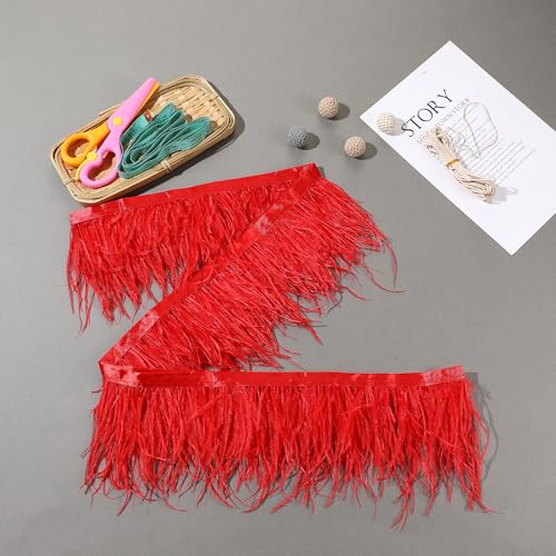 SOGUGOM 1.5Ply Red Ostrich Feather Trim, 4 Inch 2 Yards by SOGUGOM - Used condition - Image 6
