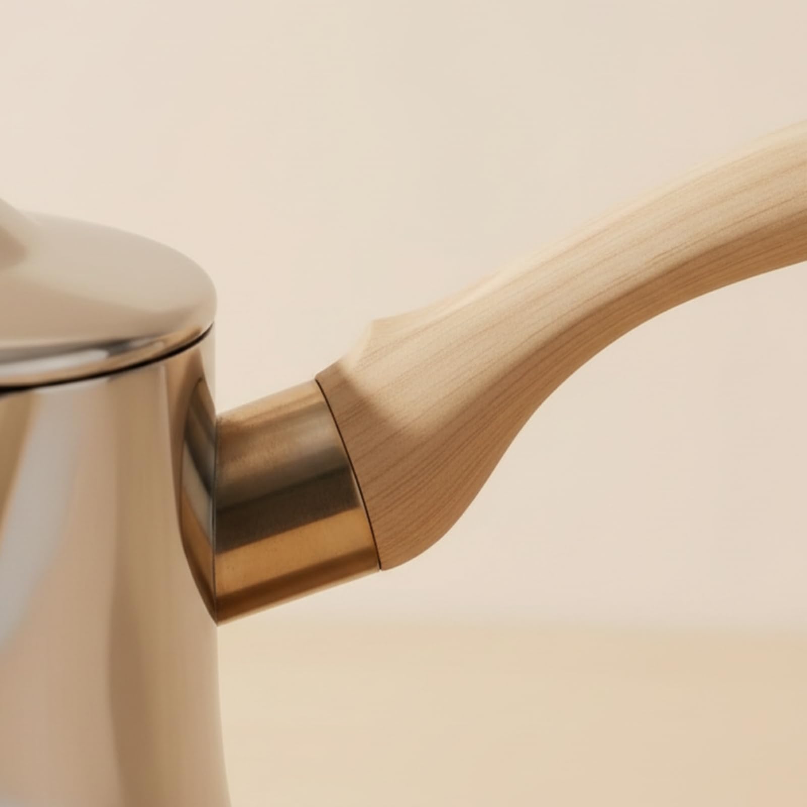 3 Stück Latte-Art-Kanne mit Holzmaserungsgriff glänzend poliert Kaffee-Milchbehälter mit Deckel lebensmittelecht Ausgießer Spout