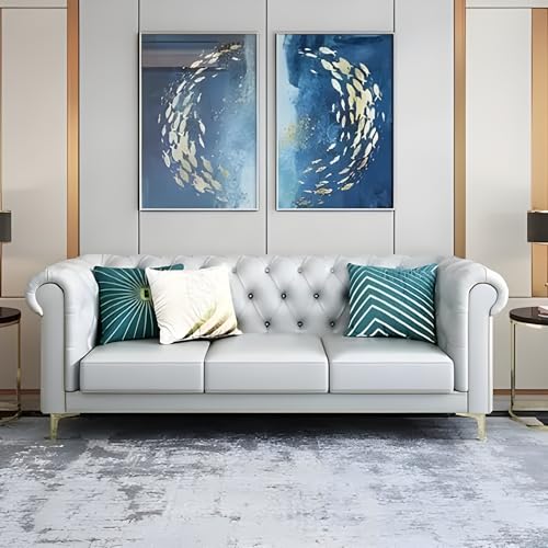 Image of A to Z Furniture Modern Classic Fabric & Valvet Tufted Chesterfield Sofa Living Room and Office (Grey leatharrate)