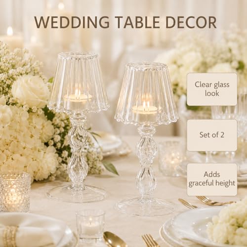 2Pcs Galss Candleholder Sets Tealight Candle Holders Vintage Hurricane Table Lamp Shape Candle Stand Gift for Wedding Dinning Centerpieces Party Supplies Festival Home Decor by Garneck - Image 6