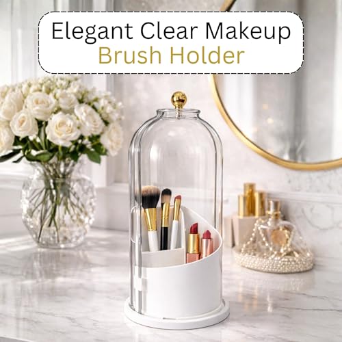 Image of KiZY Luxury 360 Rotating Makeup Brush Holder Organizer | Countertop Organizer Skincare Storage for Vanity, Desktop, Bathroom, Cosmetics | Lipstic, Eyeliners, Perfume Storage. (TRANSPARENT DOM)