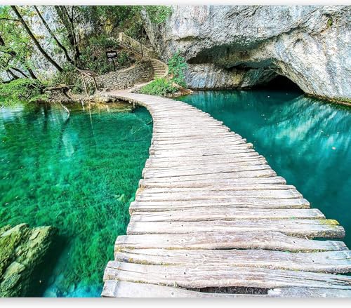 Fotomurales Decorativos Bosque Papel Pintado 400x280 cm 3D Mural Puente de Madera del Paisaje Murales Póster Pared No Tejido Dormitorio Salón Paredes Decoración Fotomural Panorámico q4503