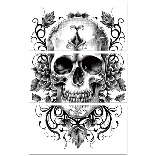 Peacoblue Rub on Transfer Decal for Furniture Craft Decor 6"x12",3Pcs Black and White Skull Waterproof UV DTF Transfer Sticker for Halloween Dresser Lingerie Chests Drawer Glass Porcelain Wood Plastic