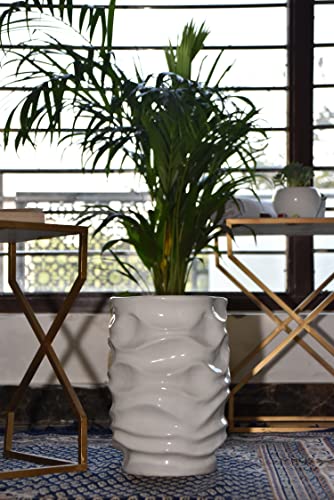 Image of Niyara Premium White Self Pattern Look Ceramic Pots Planters for Indoor Plants,Succulent,Outdoor,Balcony,Home,Garden,Office Size -Large 7.5 inches by 14 inches, Shape :Cylindrical (White)
