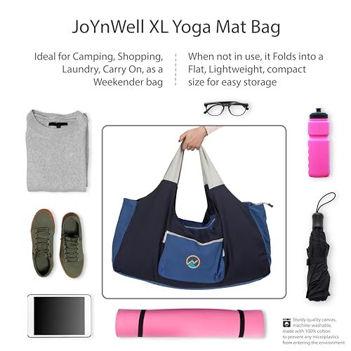 JoYnWell Large Yoga Mat Bag Carrier for Yoga Mat, Pilates Mat, Acupressure Mat, Yoga Bolster, Yoga Block, Workout Stuff, Thick, 12 Oz Canvas Tote Bags for Women with Multi-Functional 4 Zipper Pocket - Image 3