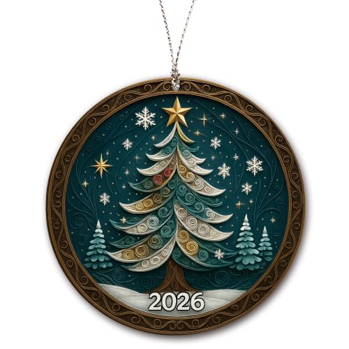 Elegant Christmas Tree Ornaments 2026, Holiday Ornaments with Star and Snowflake Design, Christmas Decorations, Festive Keepsake for Winter Home Décor, Hanging Ornament Gift for Family Friends