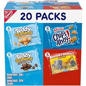 Nabisco Fun Shapes Variety Pack, Barnum’s Animal Crackers, Teddy Grahams and CHIPS AHOY! Cookies, 20 Snack Packs