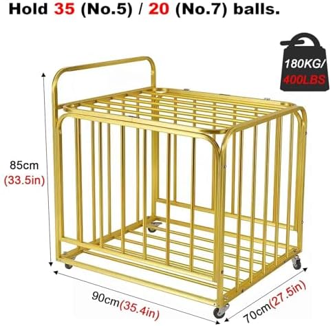 Gold Sports Ball Storage Cart - Aluminum Organizer for Basketball, Soccer & Volleyball - Holds 35 Size 5 Balls - Lockable Wheels - Perfect for Schools, Gyms & Sports Facilities