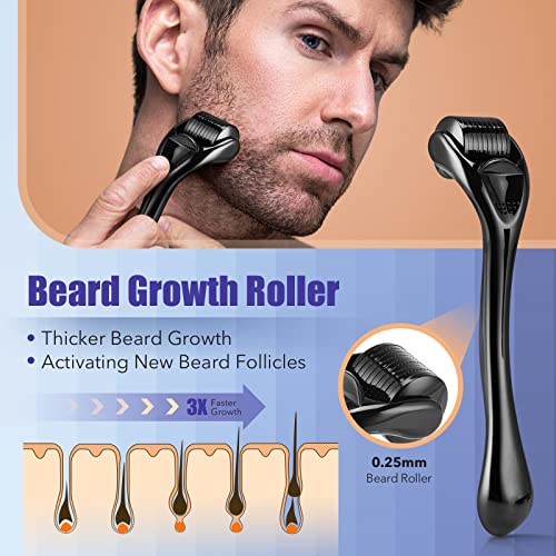 Beard Growth Kit - Beard Derma Roller, Beard Growth Oil (2Oz), Beard Wash, Beard Conditioner, Storage Bag, E-Book, Beard Thicker Grooming Care Kit, Mustache Gifts Set For Boyfriend Husband Fathers Dad Men Him #TOP1
