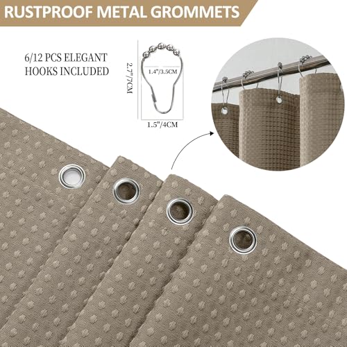 FY&XZH Heavy-Duty Waffle Weave Shower Curtain with Stainless Steel Hooks, Thick Fabric for Bathroom, Hotel, Spa & Salon-48 W x 72" H (Khaki) by FY&XZH - Image 2