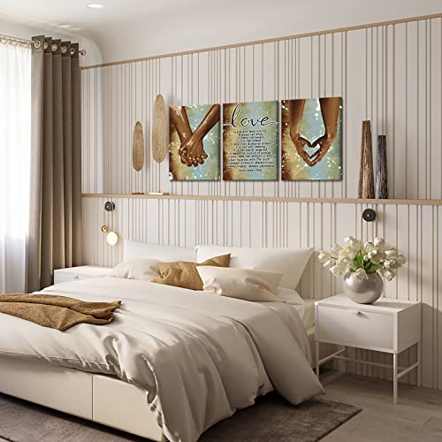 Fushvre Love Theme Canvas Art 3 Pieces Hand In Hand Wall Art Set Vintage Romantic Painting Artwork For Home Bedroom Living Room Bathroom Decor Gift For Couple Lovers 16"X24"X3Pcs #TOP3