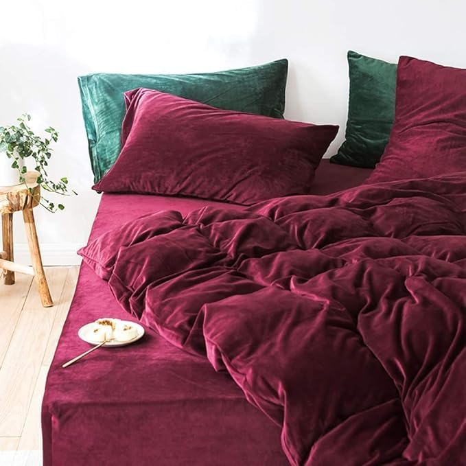 Image of Amazing Super Soft Double Bed Woollen Quilt Cover, 310TC Warm Duvet Cover, Woolen Duvet Cover /Rajai Cover /Blanket Cover /Quilt Cover King Size=90x100 Inches, Winter Blanket Cover (Wine)