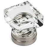 Cosmas 6578SN-C Satin Nickel Cabinet Hardware Square Knob with Clear Glass - 1-1/4' Square