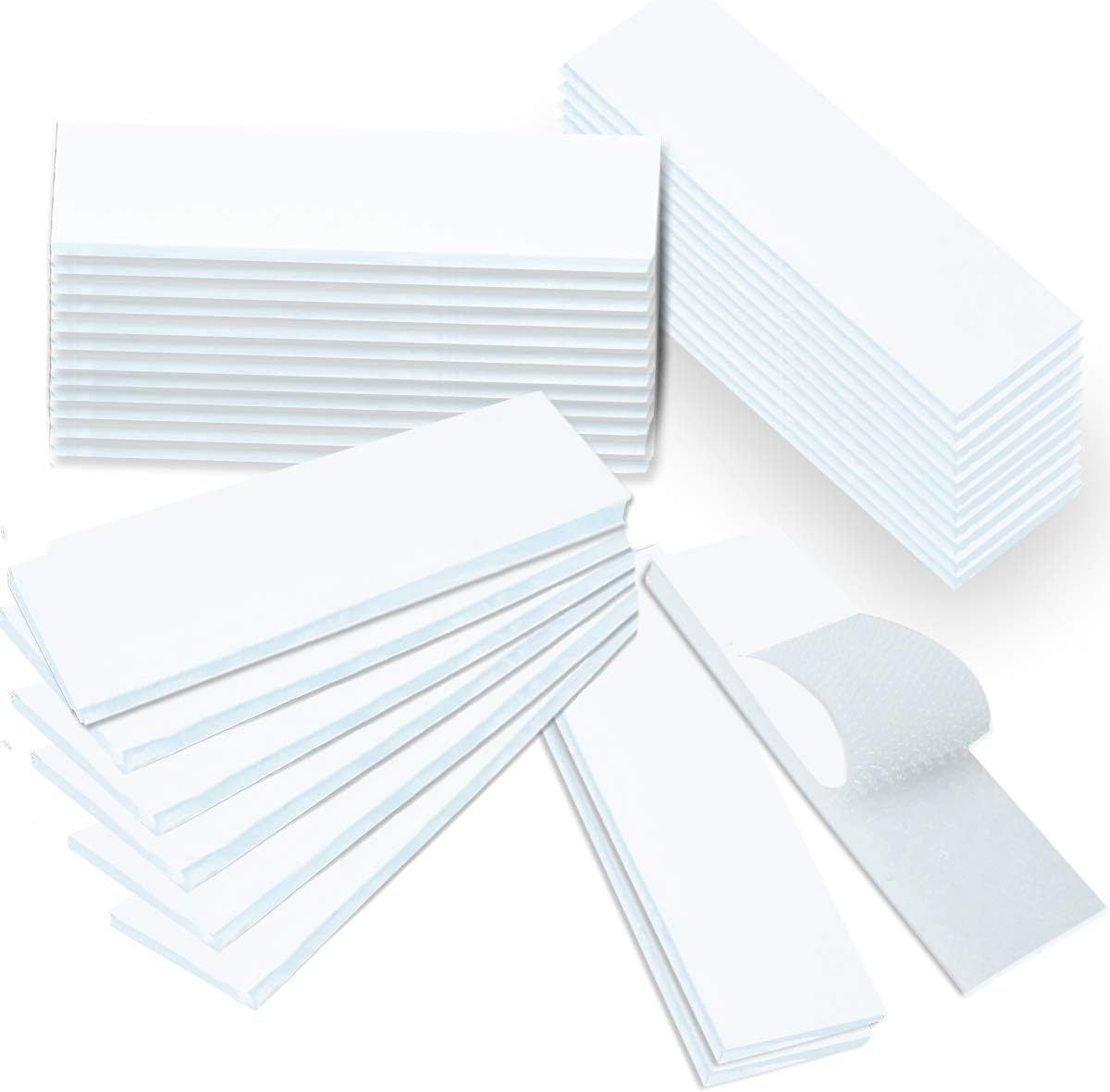 32Pcs Strips with Adhesive Hook and Loop Heavy Duty Hook and Loop Tapes 4 x 1.2 in Double Sided Strips Reusable Fastening Hook and Loop Strips Interlocking Tape DIY for Home Office School White
