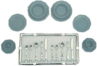 Chrysnbon Dolls House Blue Dinnerware & Cutlery Set Miniature Dining Accessory