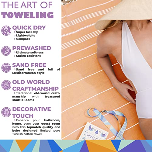 Madamelique Turkish Beach Towel With Beach Bag - 39 X 74 - Prewashed Beach Towels Oversized -%100Cotton - Quick Dry - Sand Free - Hand Loomed Turkish Bath Towels - Unique Turkish Towel (Orange) #TOP3