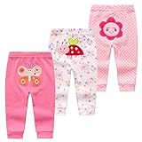 Chamie Baby Unisex Leggings Trousers Cartoon Painting Cotton Pants for Newborn Boys and Girls 3 Pack 0-12 Months Pink