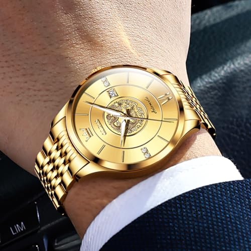 Image of OLEVS Automatic Watches for Men Diamond Skeleton Mechanical Tourbillon Self Winding Luxury Dress Wrist Watches Calendar Luminous Waterproof