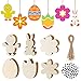 FEPITO 120Pcs Holz Ostern Tag Unvollendete Holz Ostern Dekoration Eier Eier Eier Kaninchen Küken Tulpe Kerbe Holz Geschenkanhänger Mit Seil DIY Ostern Basteln Osterdekoration für Kinder