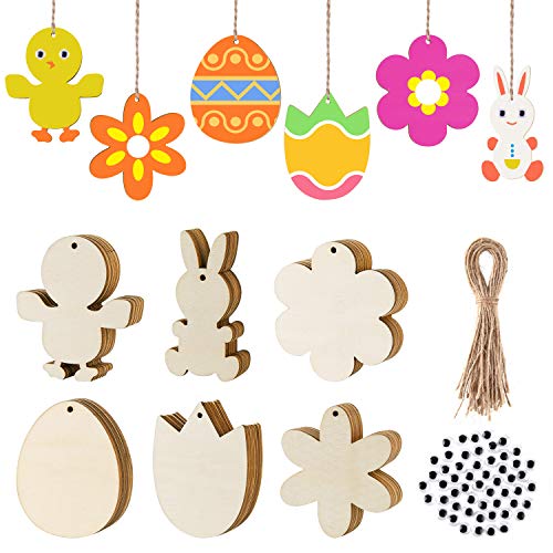 50 Stück Eier-Anhänger Aus Holz – Ungefärbt & Mit Loch – Perfekt Zum Basteln Und Dekorieren (5 Cm)