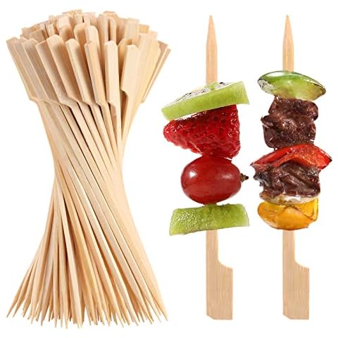 200 PCS Bamboo Skewers for Appetizers, 4.7 Inch Toothpicks, Cocktail Picks for Drinks, Fruit Kababs, Sausage, Barbecue Snacks, Natural Wooden Paddle Skewer Mini Food Sticks, Charcuterie Accessories Cover