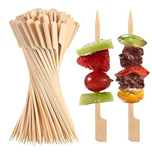 200 PCS Bamboo Skewers for Appetizers, 4.7 Inch Toothpicks, Cocktail Picks for Drinks, Fruit Kababs, Sausage, Barbecue Snacks, Natural Wooden Paddle Skewer Mini Food Sticks, Charcuterie Accessories