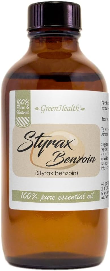 GreenHealth Styrax Benzoin 4 fl oz (118 ml) Glass Bottle w/Cap 100% Pure Essential Oil