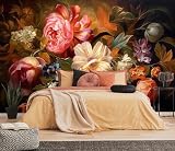Toolhom Hand-Painted Watercolor Rose Peony Leaves Flower Mural