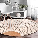 Soft Shag Round Area Rug Mid Century Terracotta Sun Lines Fluffy Circle Floor Carpet Rugs Modern Min