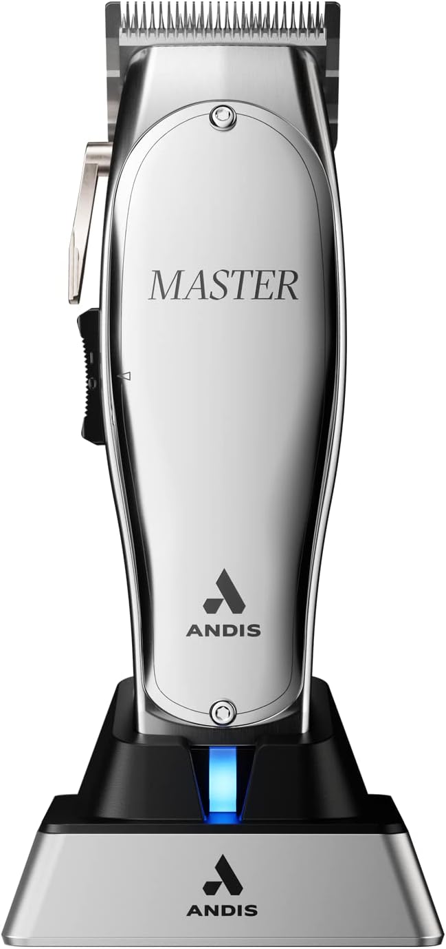 Andis 12665 Professionele Master Snoerde/Draadloze Tondeuse, Verstelbare Carbon Staal Blade Tondeuse voor Sluiten Knippen, Zilver