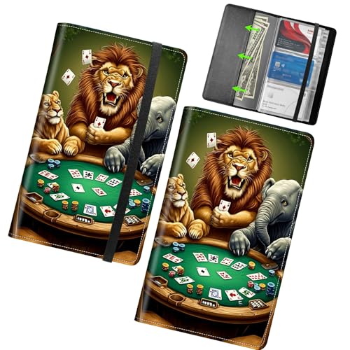 RWUTYTIUL Business Card Organizer, 240 Cards Business Cards Holder Book, PU Leather Credit Card Binder Professional Business Name Card Holder with Elastic Closure for Women Men, Elephant Lion