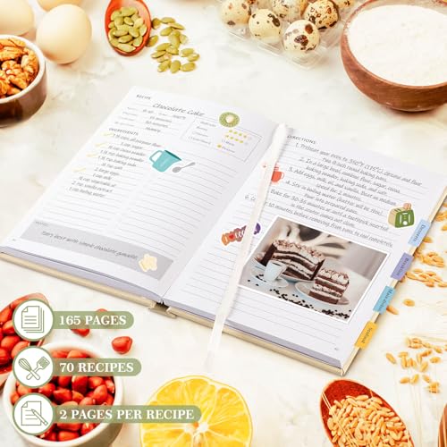 Lanpn Blank Recipe Book Cookbook to Write in Your Own Recipes, Waterproof A5 Empty Cooking Journal for 70 Recipes - Image 3