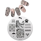 Mezerdoo 1pcs Umbrella Great Wall Design Nail Stamping Plate 5.5cm Round Nail Art Stamp Template Flo