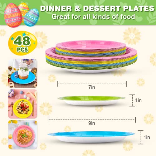 48Pcs Colorful Paper Plates 7In And 9In Colored Disposable Dinner Dessert Salad Party Plates For Kids Adults Holiday Birthday Picnic Bbq Event All Occasions Party Supplies Decorations #TOP2