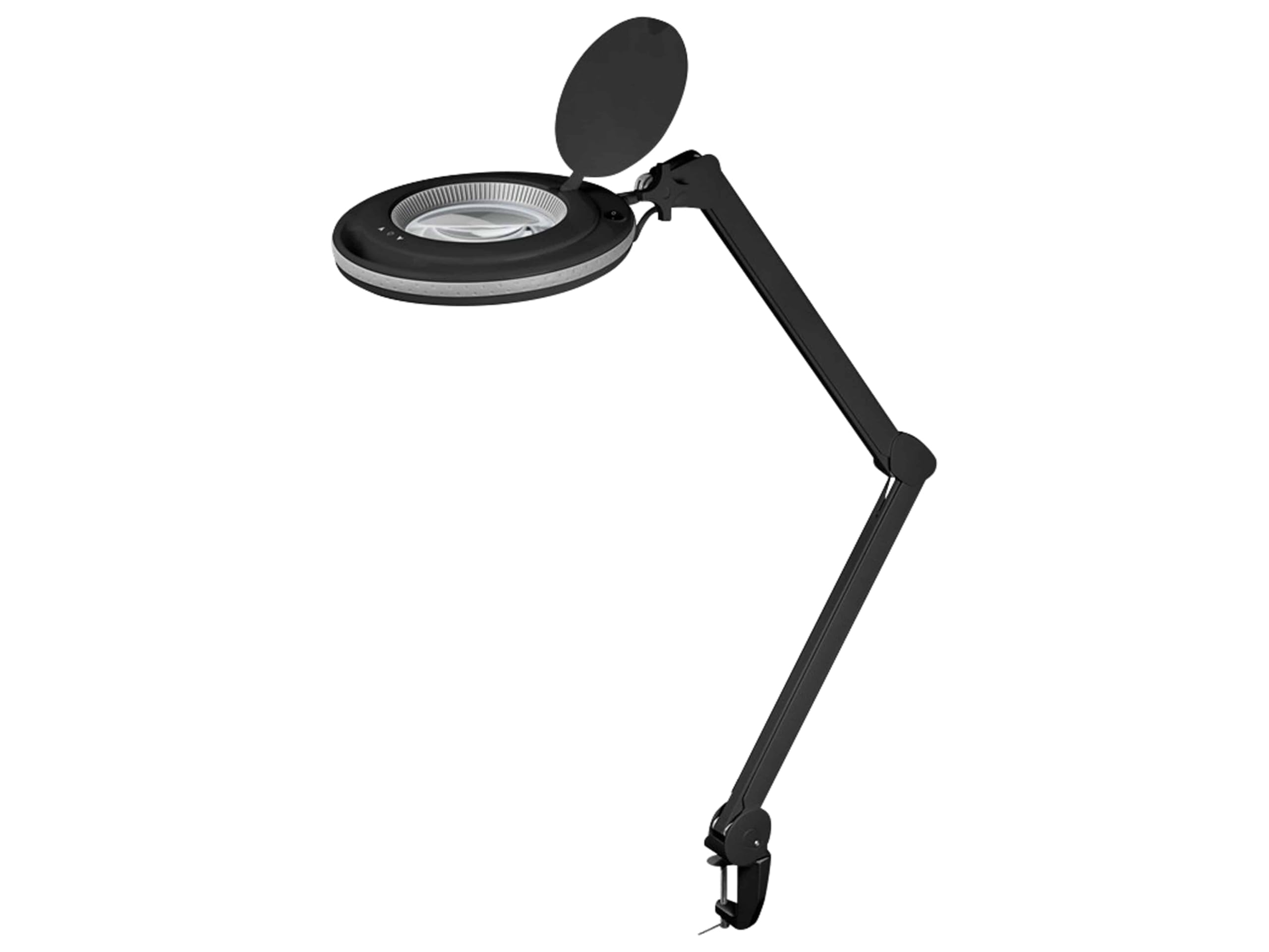goobay 64988 Lámpara aumento LED 9W 730lm/ pinza/lente cristal 127mm 1,75 aumentos lupa trabajo cosmética, soldadura, manualidades, leer/brazo articulado/lámpara sobremesa