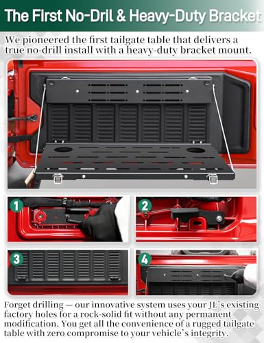 Image of JROAD Non-Destructive Installation Wrangler JL Tailgate Table for 2018-2024 Jeep Wrangler JL JlU Rear Door Foldable Storage Shelf MOLLE Panel (Exclude 2020-2022 Gladiator JT)
