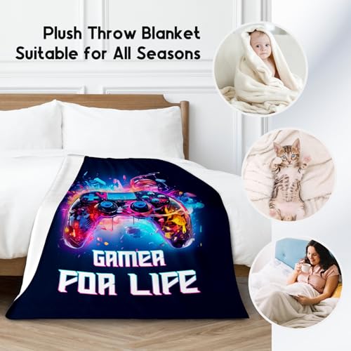 Gamer Blanket - 40x50 Inches Cool Throw for Boys, Girls - Blue Soft Fuzzy Blankets for Couch, Sofa & Office