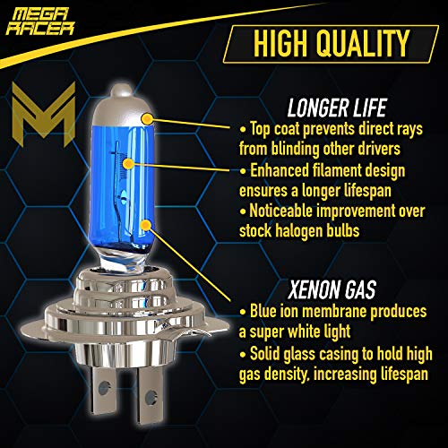 Mega Racer H7 Super White 5000K Xenon Halogen Headlight Lamp Light Bulb (High Or Low Beam) Hi Lo Replace Motorcycle Bike #TOP1