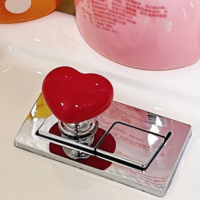 1PCS Handle Toilet Press Button Heart Shaped Press Tank Push Switch Toilet Bathing (red)
