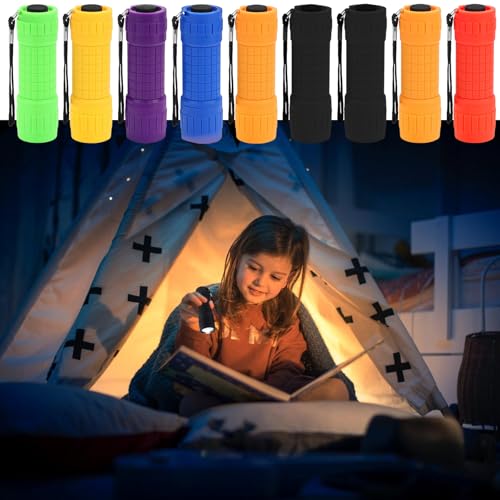 AXVRAV 14 Stück Mini LED Taschenlampe Kinder, kleine LED Taschenlampe Handlampe mit Lanyard und 42AAA Batterien, Silikonbeschichtung Handlampe für Camping Outdoor Wandern Kindergeburtstag Geschenke