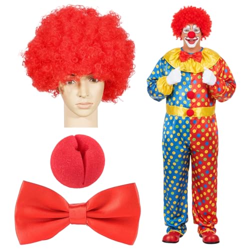Stück Clown Perücke Rote Clown Perücke mit Clownsnase und Fliege Clown Kostüm Zubehör für Faschingsparty und Karneval Halloween and Cosplay Party Ausstattung