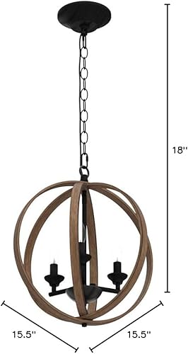 Miniatura 10 de LOG BARN Candelabros de granja, globo de madera falsa colgante de 3 luces para comedor y sala de estar, dormitorio, vestíbulo y entrada