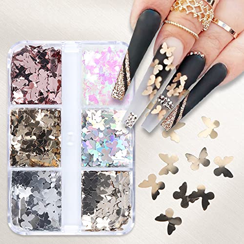 4 Boxes Glitter Nail Art Sequins, Holographic Love Heart Butterfly Letters Iridescent Glitter Flakes Decorations, 3D Laser Sparkly Nail Art Design Supplies For Women Girls Manicure Resin Nail Art Tips #TOP3