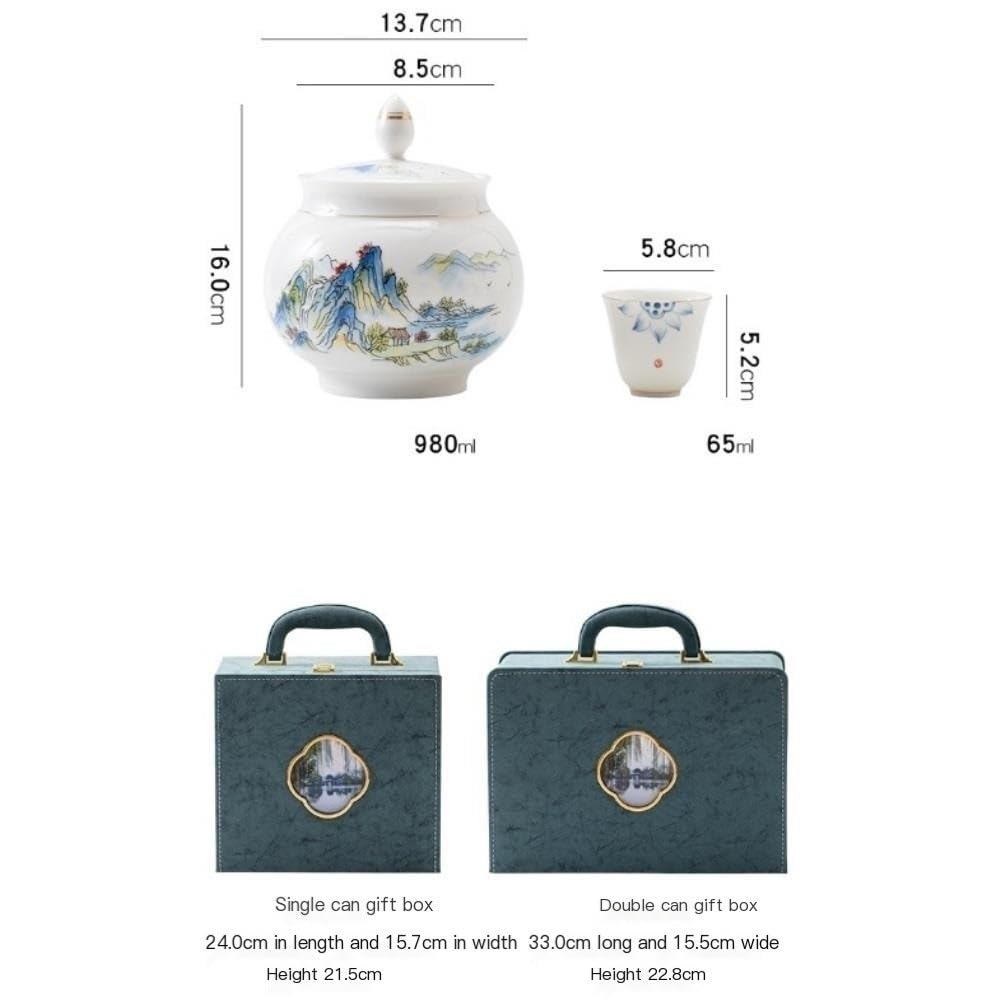 Lata de té Recipiente de Porcelana Blanca for almacenar té Suelto, Tarro cerámica Sellado, Juego Chino, Caja Regalo con Frasco Individual o Doble Carrito de té(Single Can)