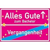 vanva Alles Gute zum Bachelor Ortsschild Bachelor Geschenke Schild 30x20 cm Abschluss Hut Bachelor Bestanden Pink