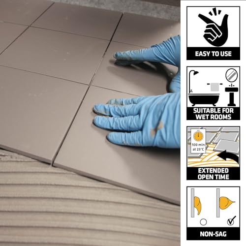 Image of SIKA - Tile adhesive - SikaCeram 155 Wet Room - Tile adhesive for vitrified and ceramic tiles for floor and wall - Indoor and outdoor use - Self curing - Grey - 20kg