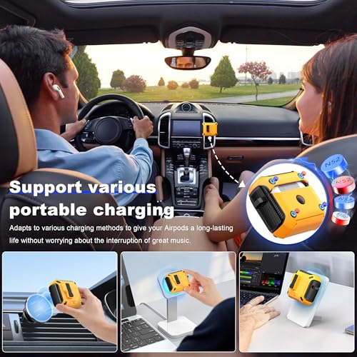 Image of RFUNGUANGO AirPods 3 Case with Lock Magnetic Lid Phone Stand, Yellow