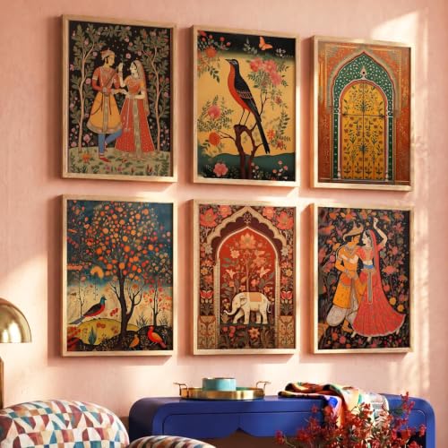 Image of kotart Premium Digital Madhubani Paintings with Frame for Living Room Bedroom Office Room Decor - Pack of 6 (Art 1, 19x25 inch)