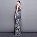 OYISHA Women's Long Sequin Mermaid Prom Dresses Sexy V-Neck Slit Evening Party Ball Gowns Silver 18W